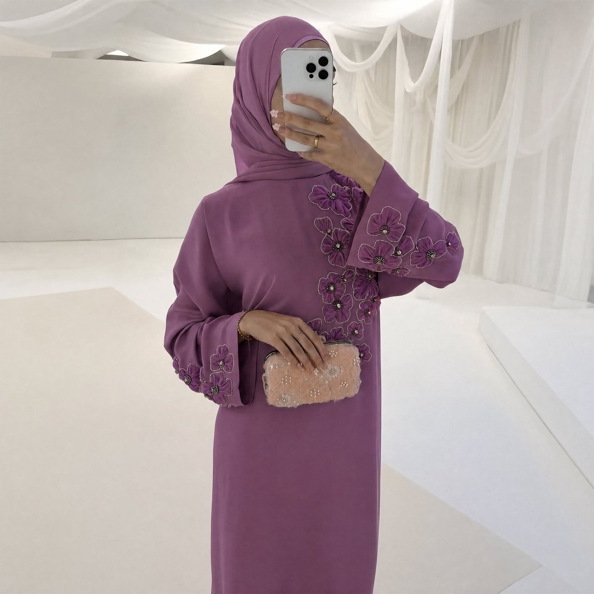 Hand-Beaded 3D Floral Maxi Dress(MA456) - Mariam's Collection