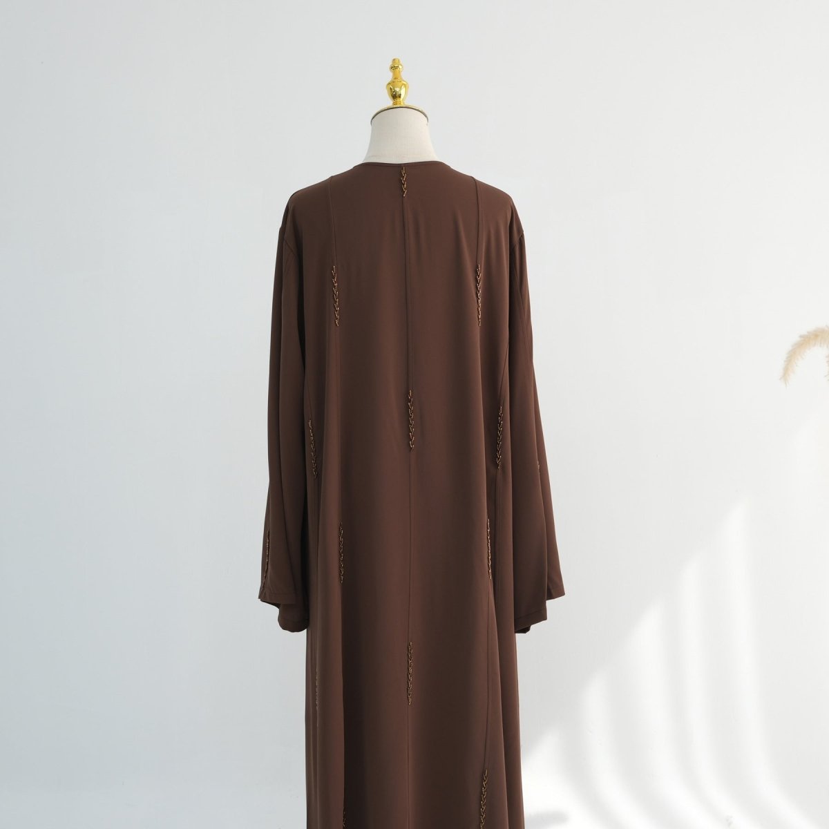 Hand-Beaded Linen Open Abaya(MOA320) - Mariam's Collection