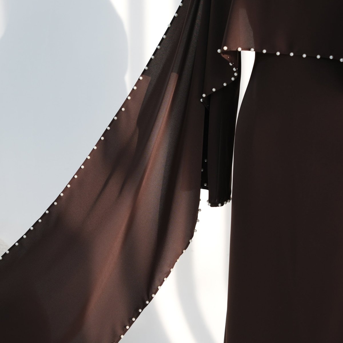 Hand-Beaded Pearl Cape Sleeve Nida Maxi Dress(MS439) - Mariam's Collection
