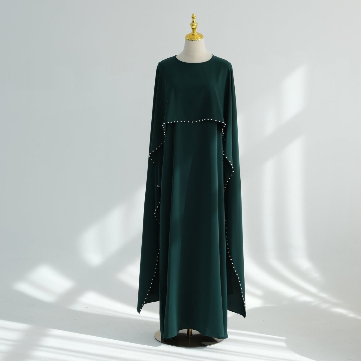 Hand-Beaded Pearl Cape Sleeve Nida Maxi Dress(MS439) - Mariam's Collection