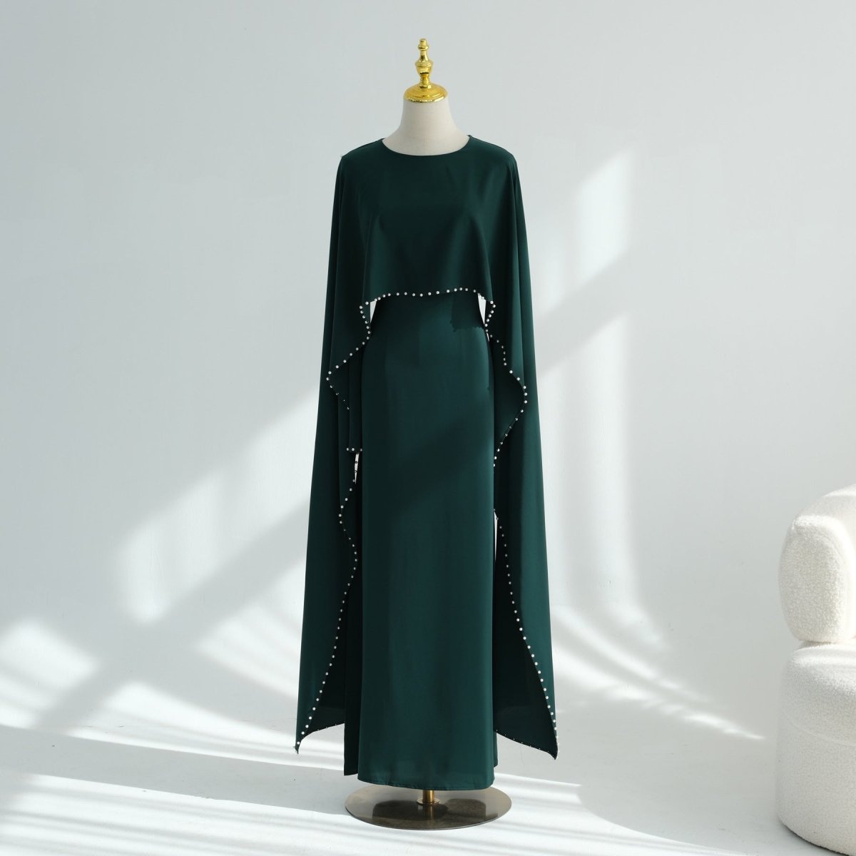 Hand-Beaded Pearl Cape Sleeve Nida Maxi Dress(MS439) - Mariam's Collection