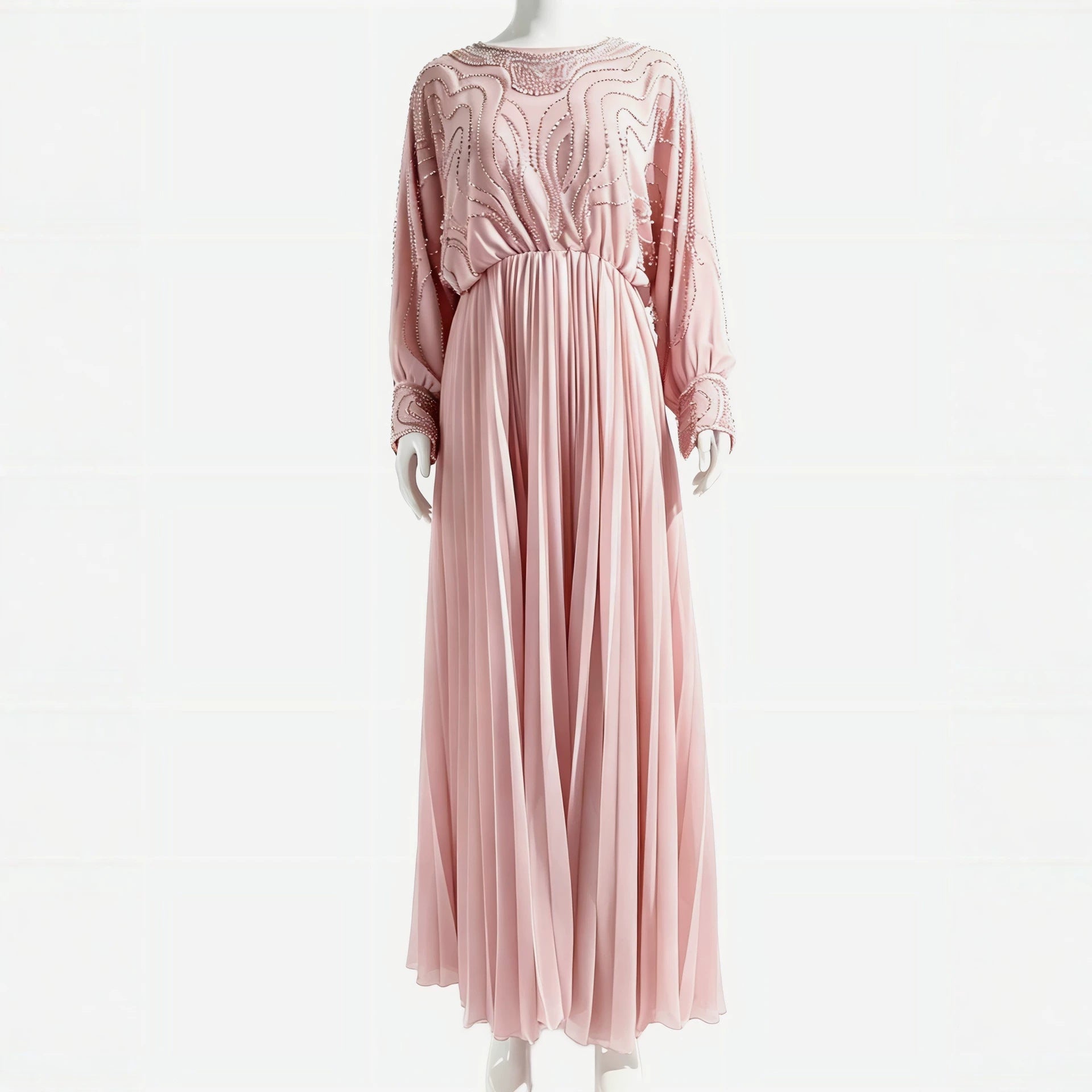 Handbeaded Pearl & Crystal Batwing Maxi Dress(MS529) - Mariam's Collection