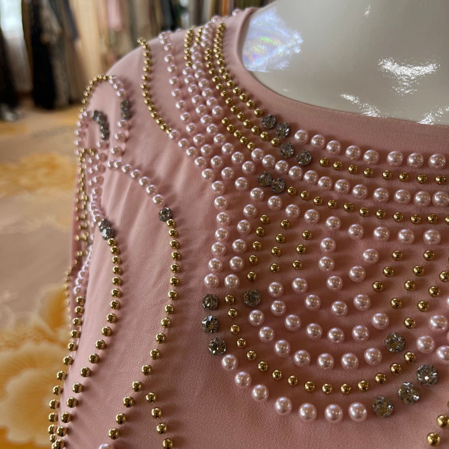 Handbeaded Pearl & Crystal Batwing Maxi Dress(MS529) - Mariam's Collection