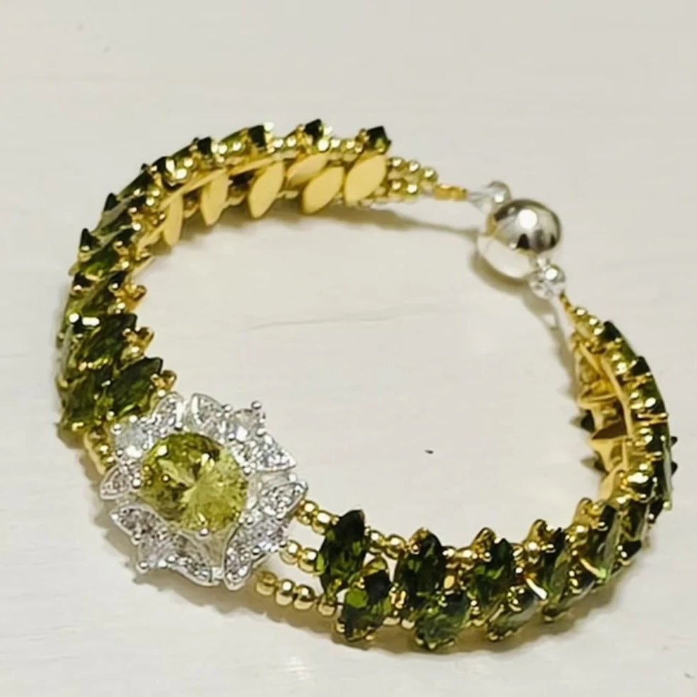 Handcrafted Crystal Floral Bracelet | Sparkling Statement Jewelry | Elegant Art - Inspired Accessory for Women (MAC348) - Mariam's Collection