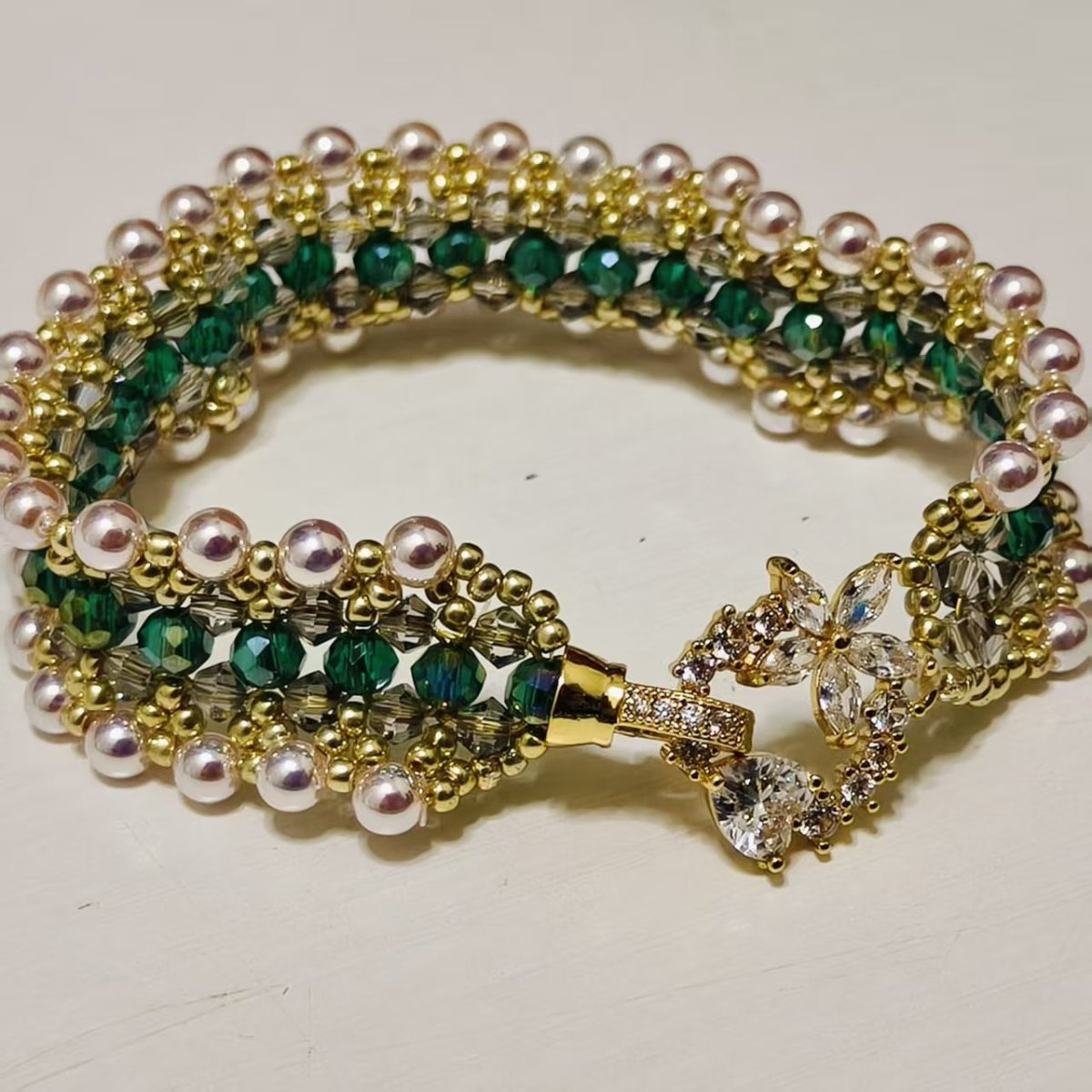 Handcrafted Crystal Floral Bracelet | Sparkling Statement Jewelry | Elegant Art - Inspired Accessory for Women (MAC348) - Mariam's Collection