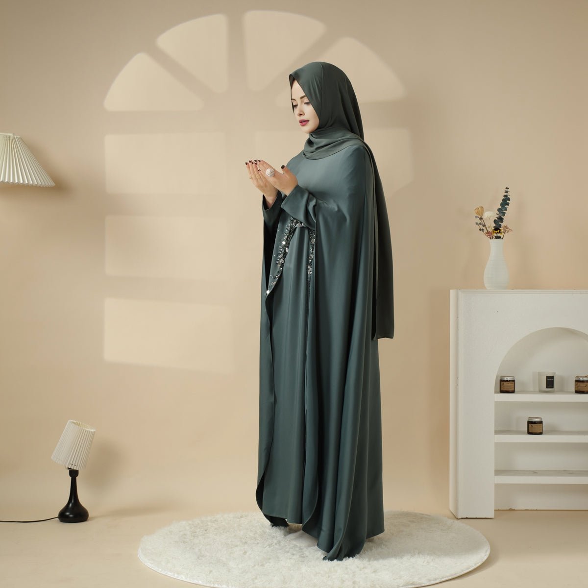Haute Couture Abaya, Heavy - Crafted 3 - Layer Cape Abaya (MA096) - Mariam's Collection