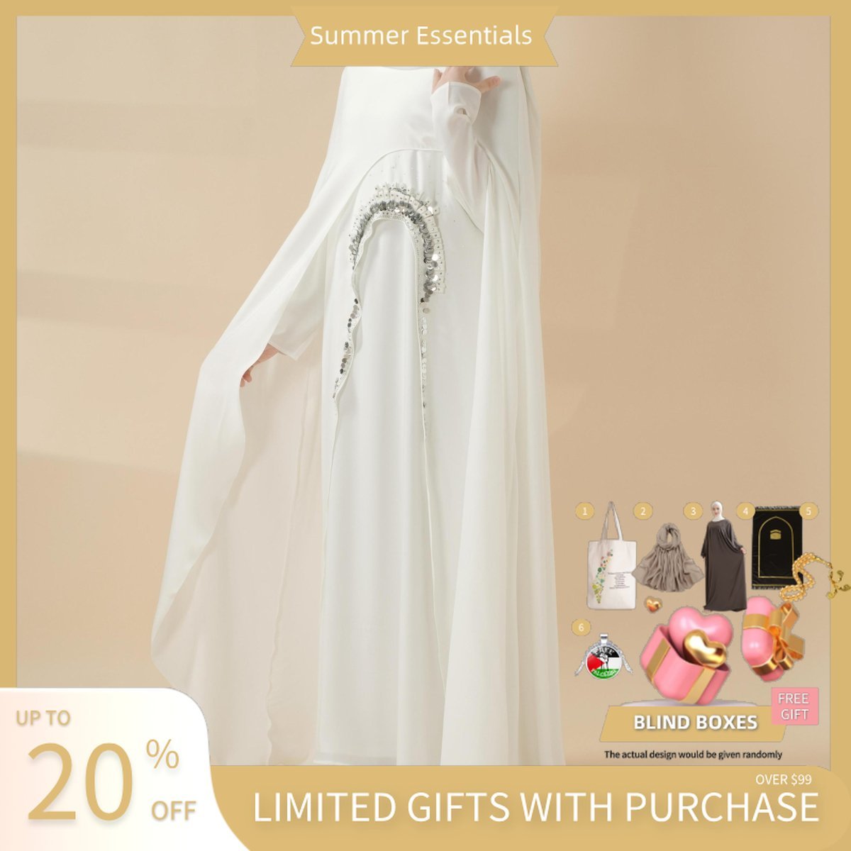 Haute Couture Abaya, Heavy - Crafted 3 - Layer Cape Abaya (MA096) - Mariam's Collection