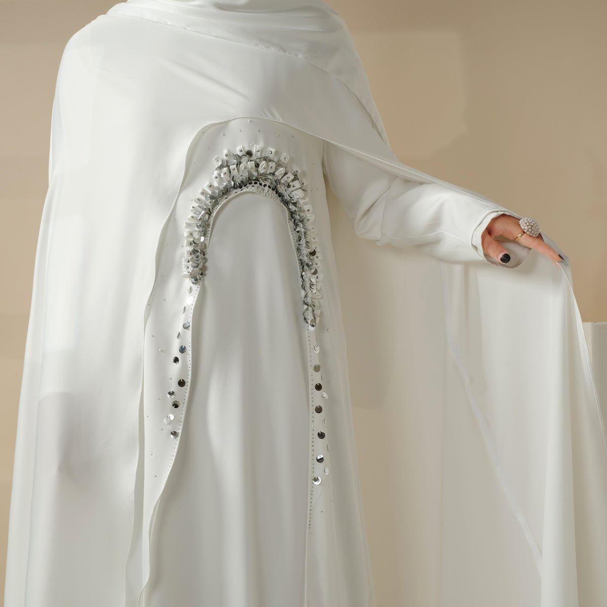 Haute Couture Abaya, Heavy - Crafted 3 - Layer Cape Abaya (MA096) - Mariam's Collection