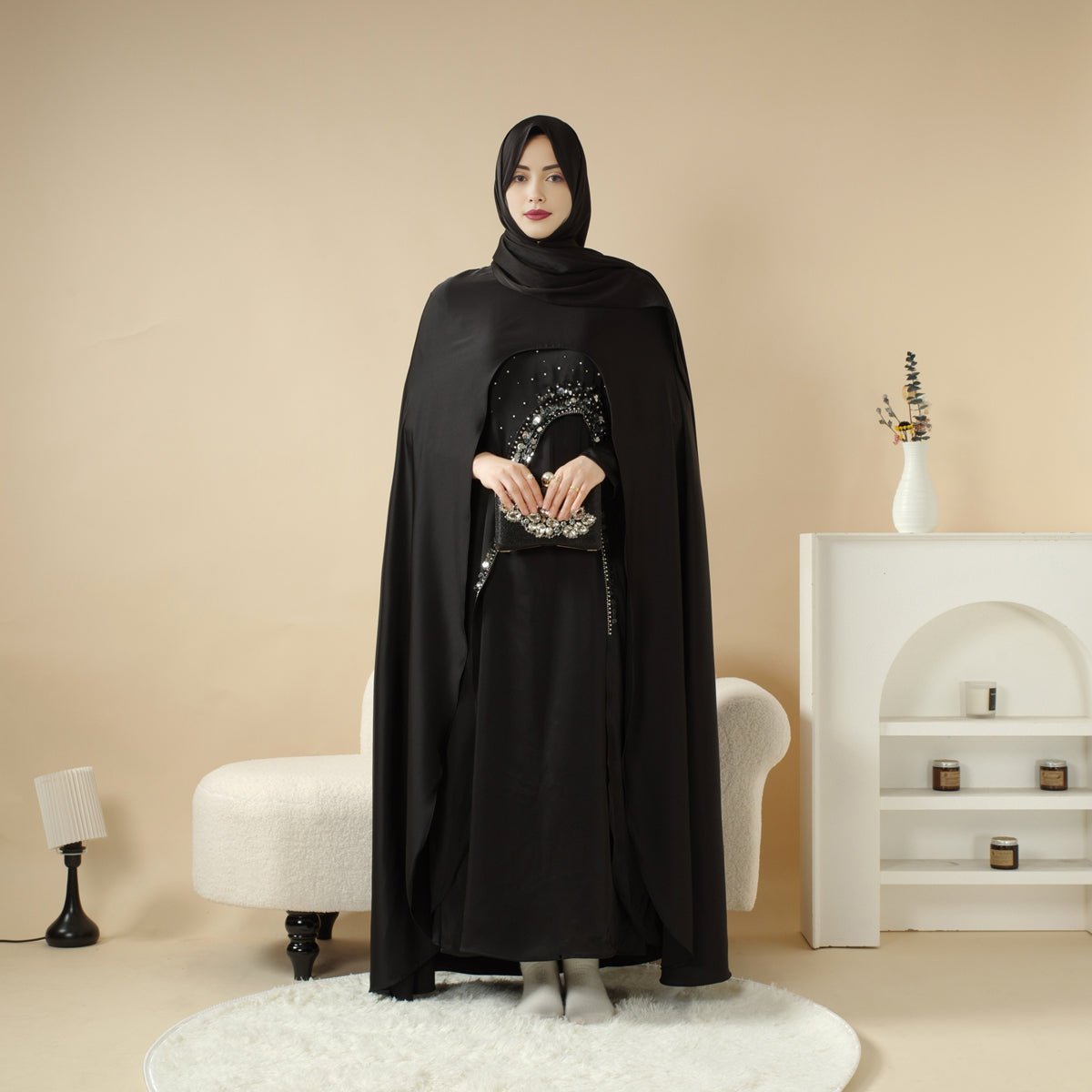 Haute Couture Heavy - Crafted 3 - Layer Cape Abaya (MA096) - Mariam's Collection