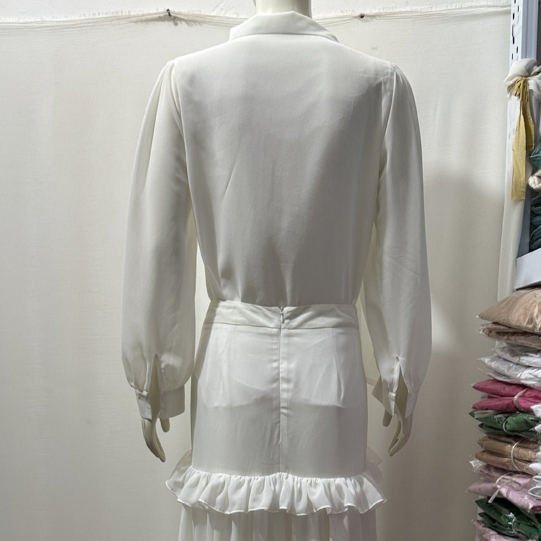 hiffon V - Neck Blouse & Pleated Skirt Set(MS373) - Mariam's Collection