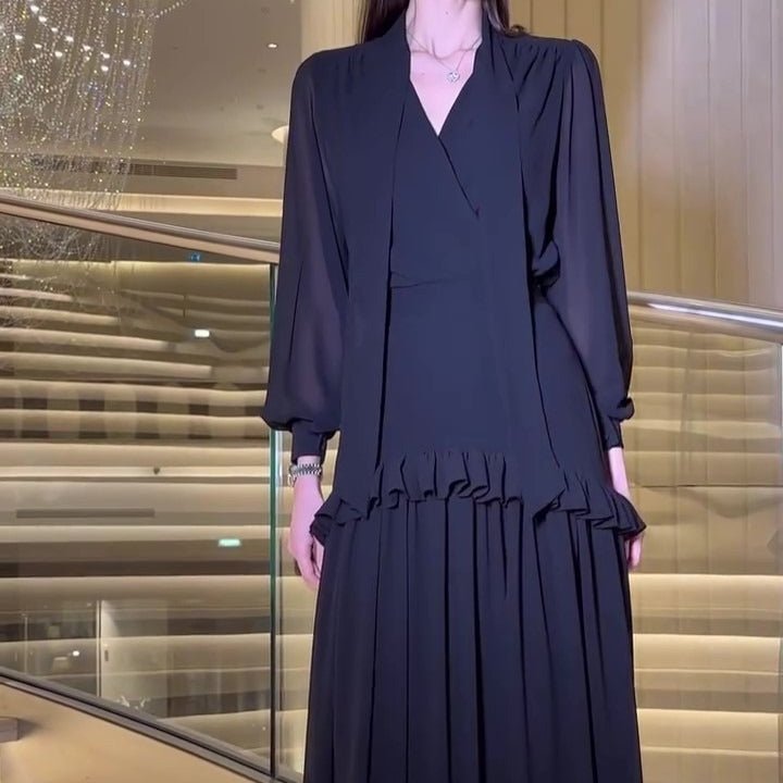 hiffon V - Neck Blouse & Pleated Skirt Set(MS373) - Mariam's Collection