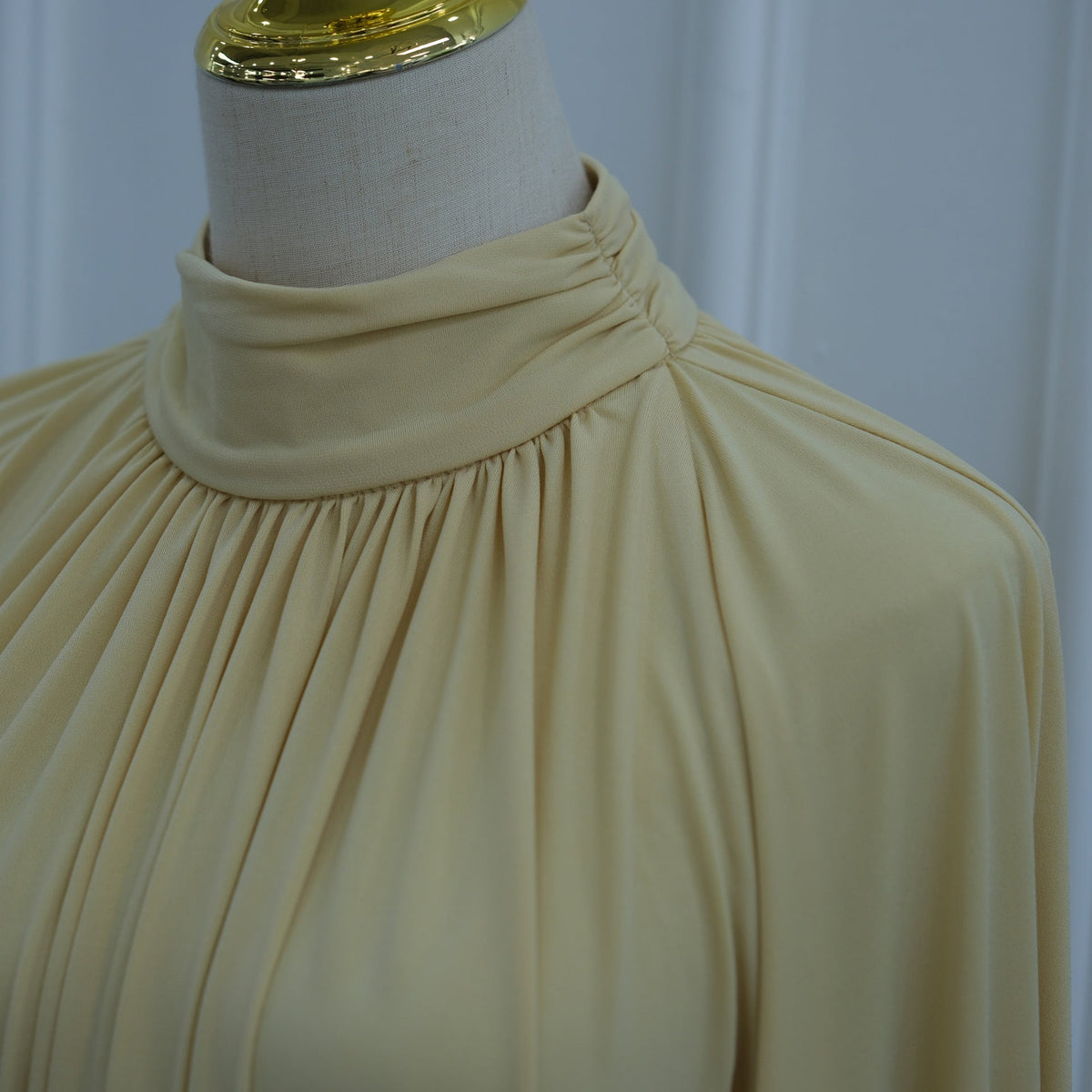 High-Neck Ruched Waist Modest Maxi Dress(MS538) - Mariam's Collection