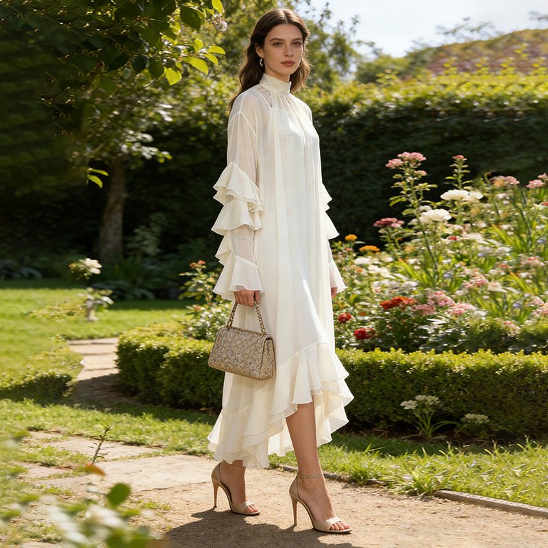 High Neck Ruffle Sleeve Dress(MS360) - Mariam's Collection