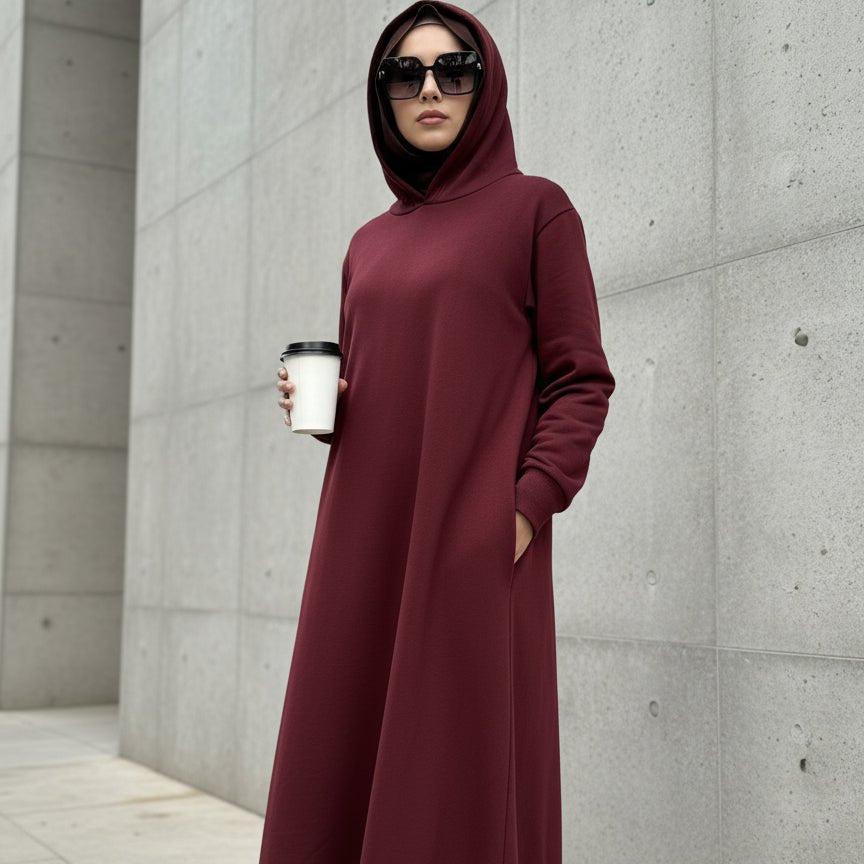 Hooded French Terry Abaya (MA340) - Mariam's Collection