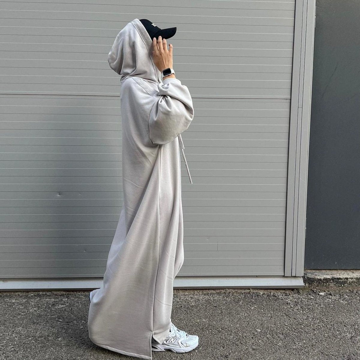 Hooded Abaya Sweatshirt Dress - LM303 Casual Long Sleeve Modest Khaki / M Hooded Abaya Sweatshirt Dress - LM303 Casual Long Sleeve Modest Khaki / M