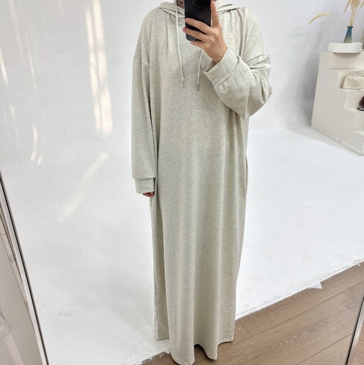 Hooded Sweatshirt Dress Abaya with Pocket (MA125) - Mariam's Collection