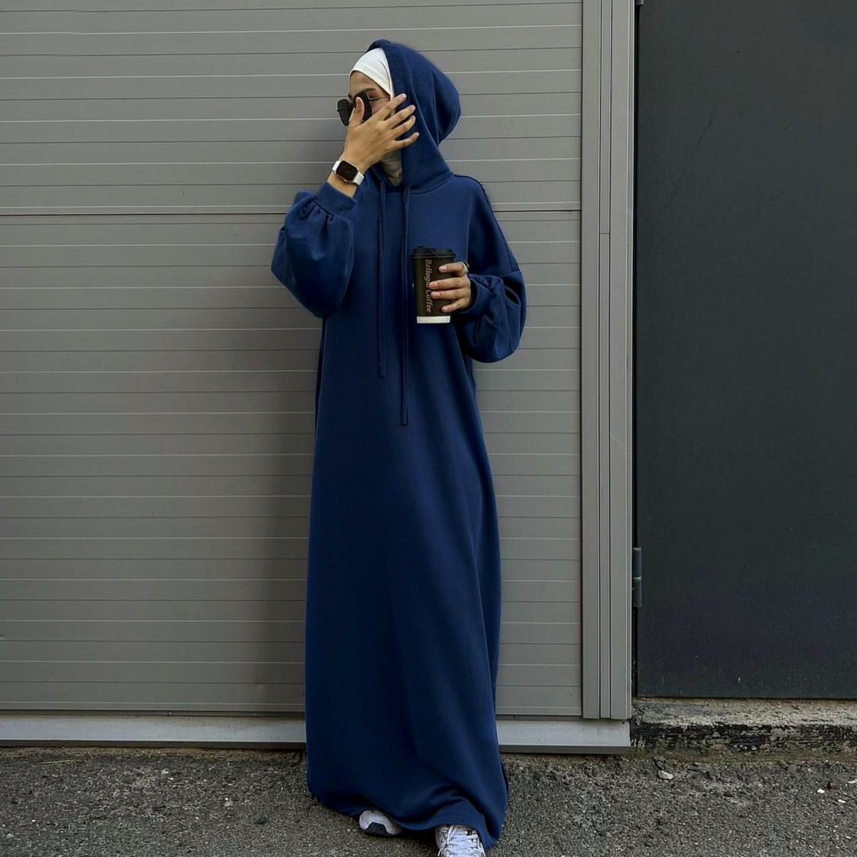 Hooded Sweatshirt Abaya | Hoodie Abaya With Pockets (MA125) Navy Blue / M Hooded Sweatshirt Abaya | Hoodie Abaya With Pockets (MA125) Navy Blue / M