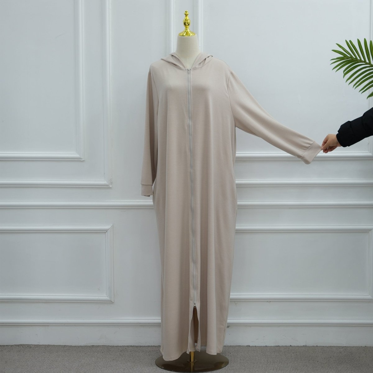 Hooded Zip - Front Abaya with Pockets(MA389) - Mariam's Collection