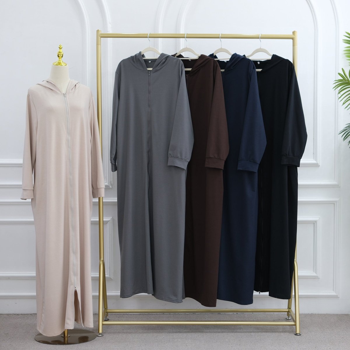 Hooded Zip - Front Abaya with Pockets(MA389) - Mariam's Collection