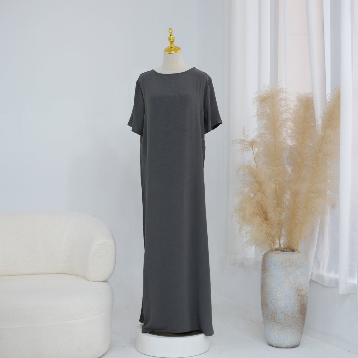 Ice Silk Crinkle Basic Dress(MA392) - Mariam's Collection
