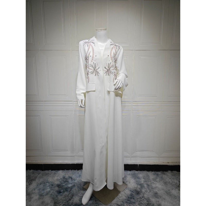 Ice Silk Crinkle Fabric Embroidered V - Neck Abaya(MOA234) - Mariam's Collection