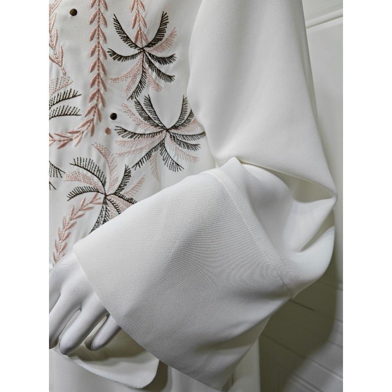 Ice Silk Crinkle Fabric Embroidered V - Neck Abaya(MOA234) - Mariam's Collection