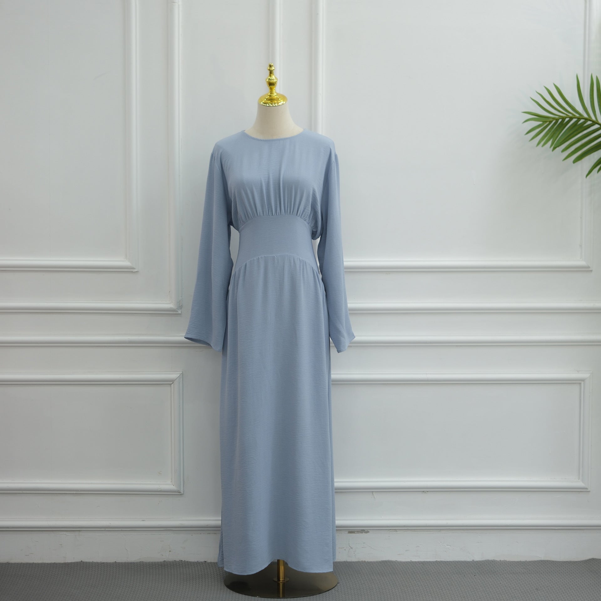 Ice Silk Crinkle Gathered Waist Maxi Dress(MS521) - Mariam's Collection