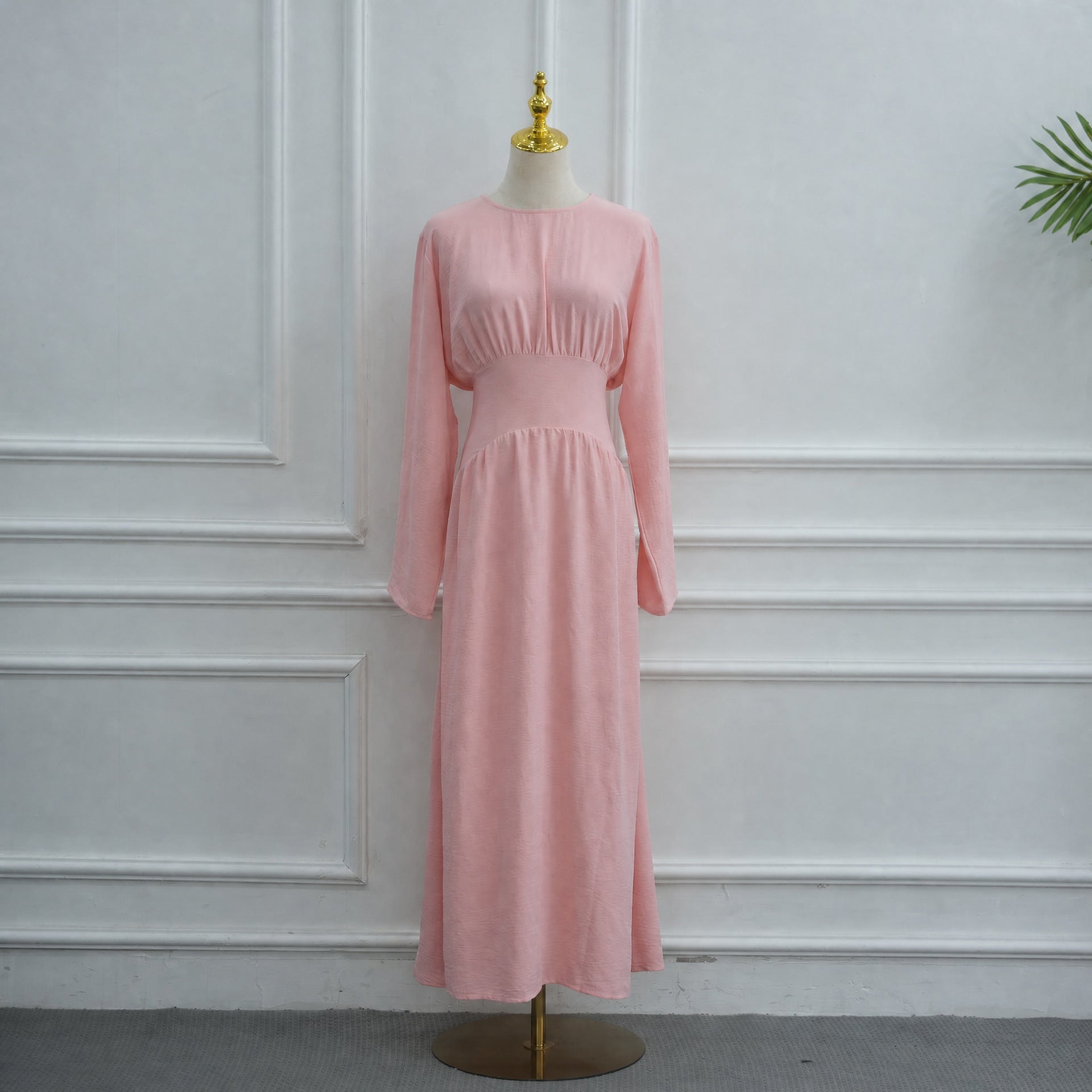 Ice Silk Crinkle Gathered Waist Maxi Dress(MS521) - Mariam's Collection