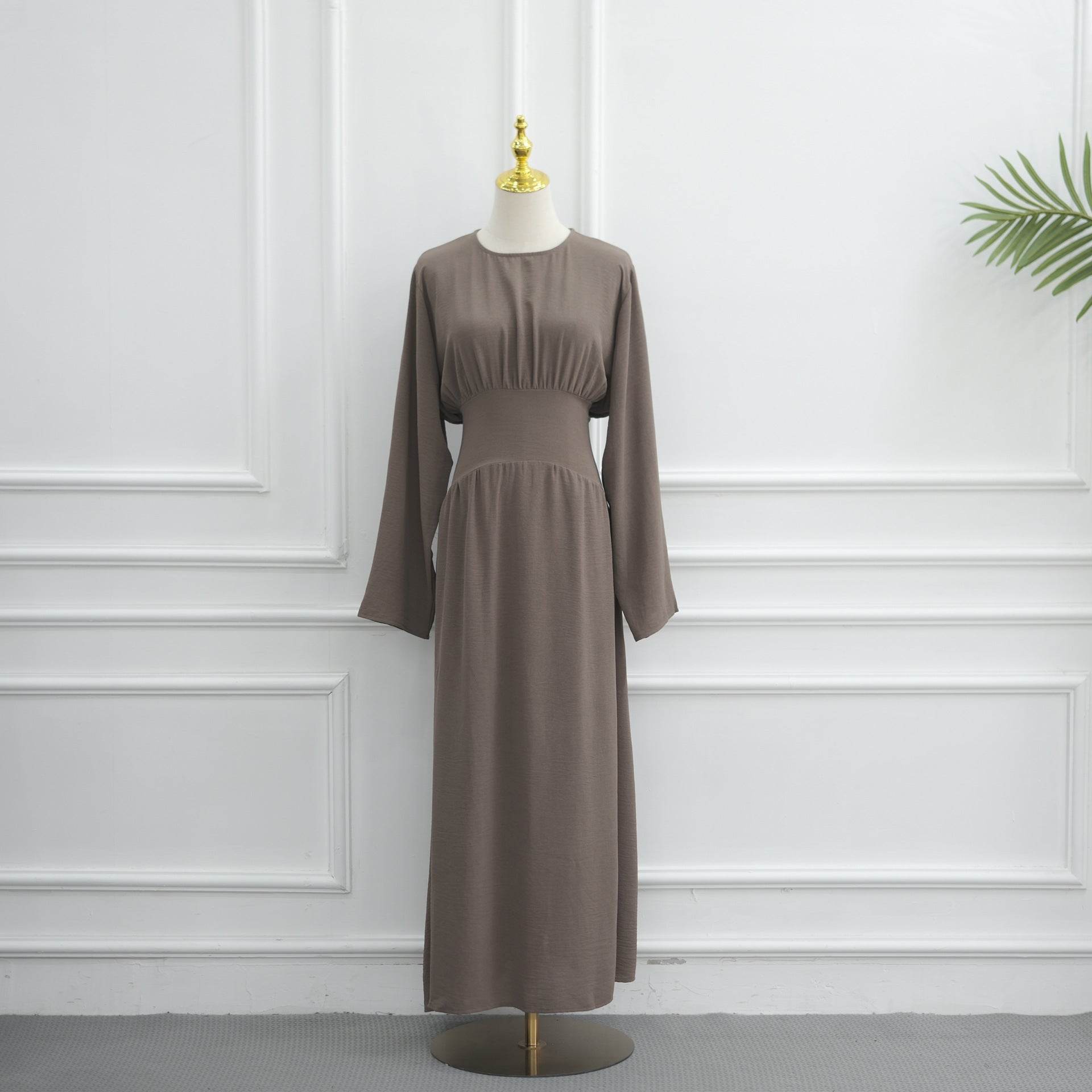 Ice Silk Crinkle Gathered Waist Maxi Dress(MS521) - Mariam's Collection