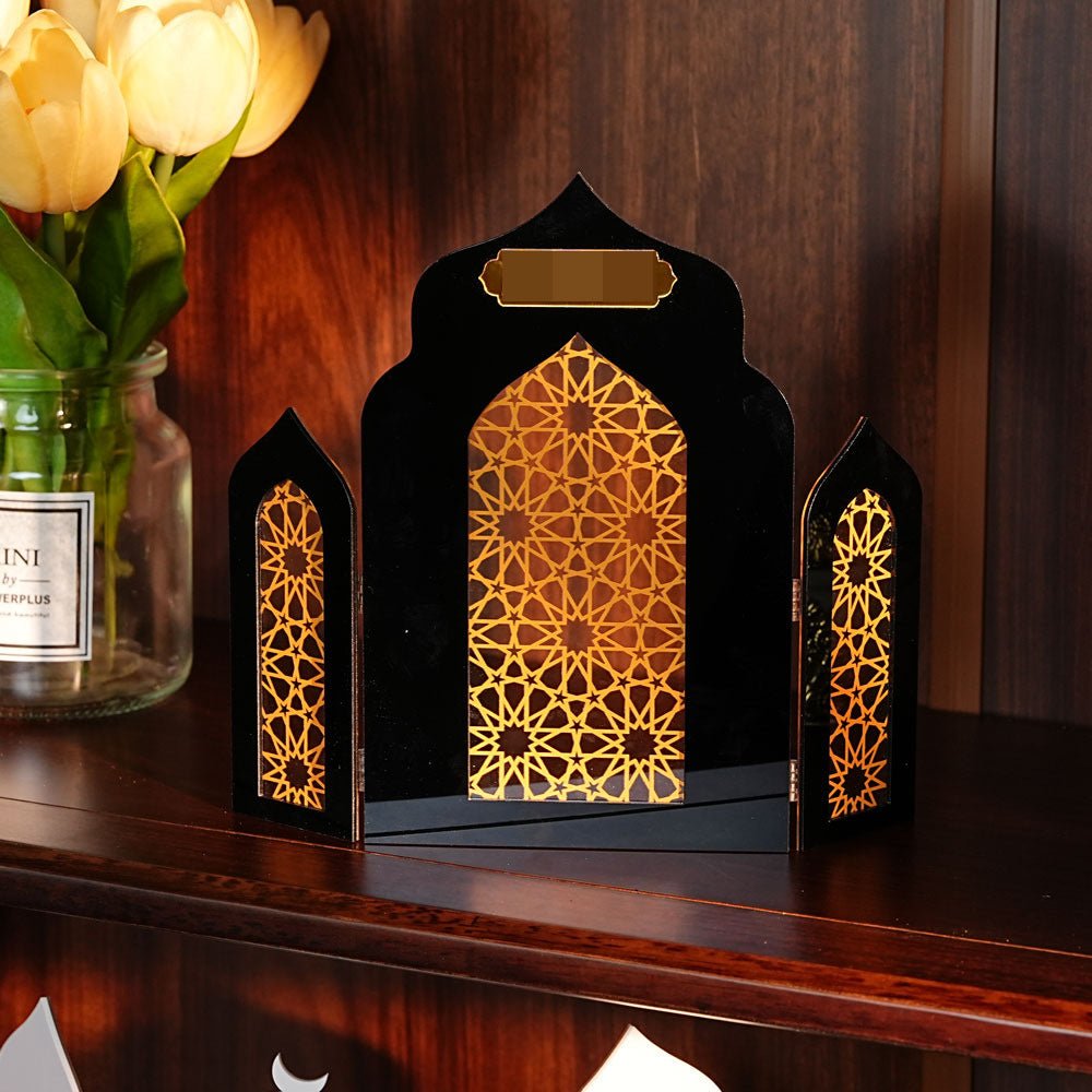 Islamic Acrylic Folding Screen Hollow Pattern Desktop Decor (MAC402) - Mariam's Collection