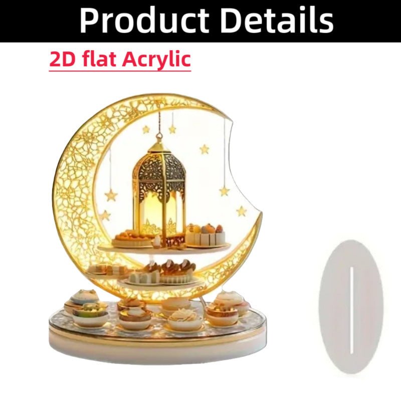 Islamic Crescent with Islamic Motifs Acrylic Desktop Ornament (MAC398) - Mariam's Collection