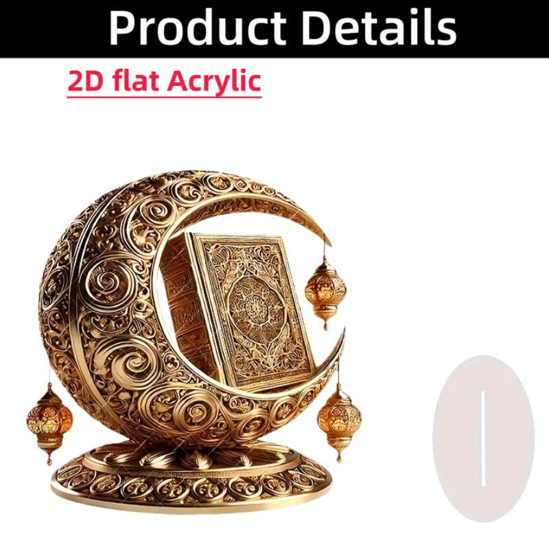 Islamic Crescent with Islamic Motifs Acrylic Desktop Ornament (MAC398) - Mariam's Collection