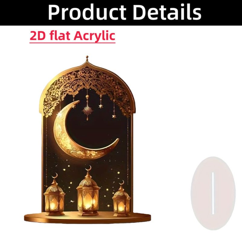 Islamic Crescent with Islamic Motifs Acrylic Desktop Ornament (MAC398) - Mariam's Collection