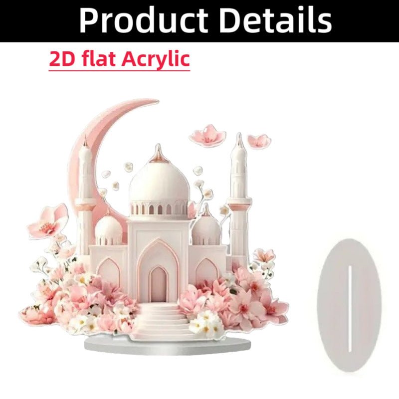 Islamic Crescent with Islamic Motifs Acrylic Desktop Ornament (MAC398) - Mariam's Collection