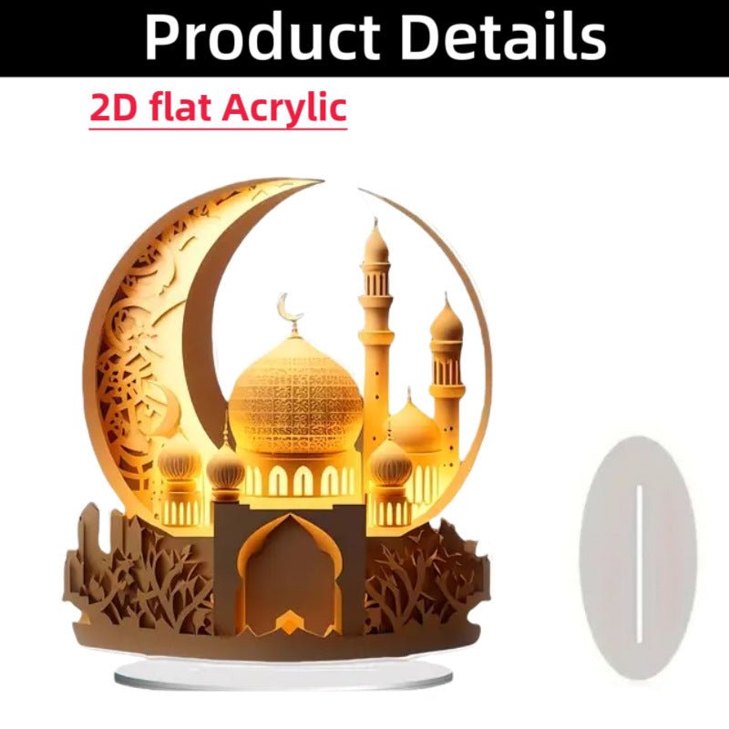 Islamic Crescent with Islamic Motifs Acrylic Desktop Ornament (MAC398) - Mariam's Collection