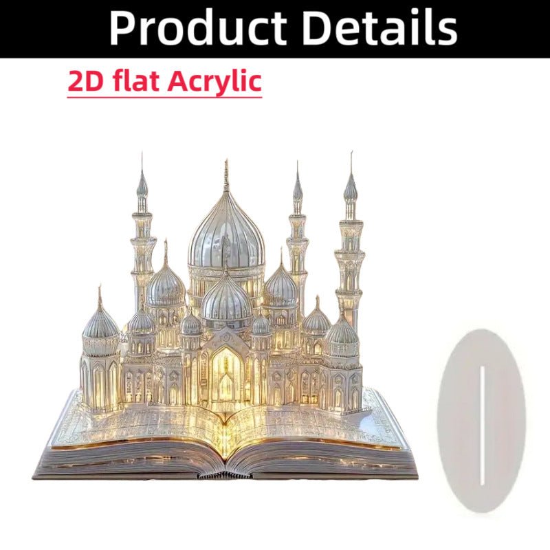 Islamic Crescent with Islamic Motifs Acrylic Desktop Ornament (MAC398) - Mariam's Collection