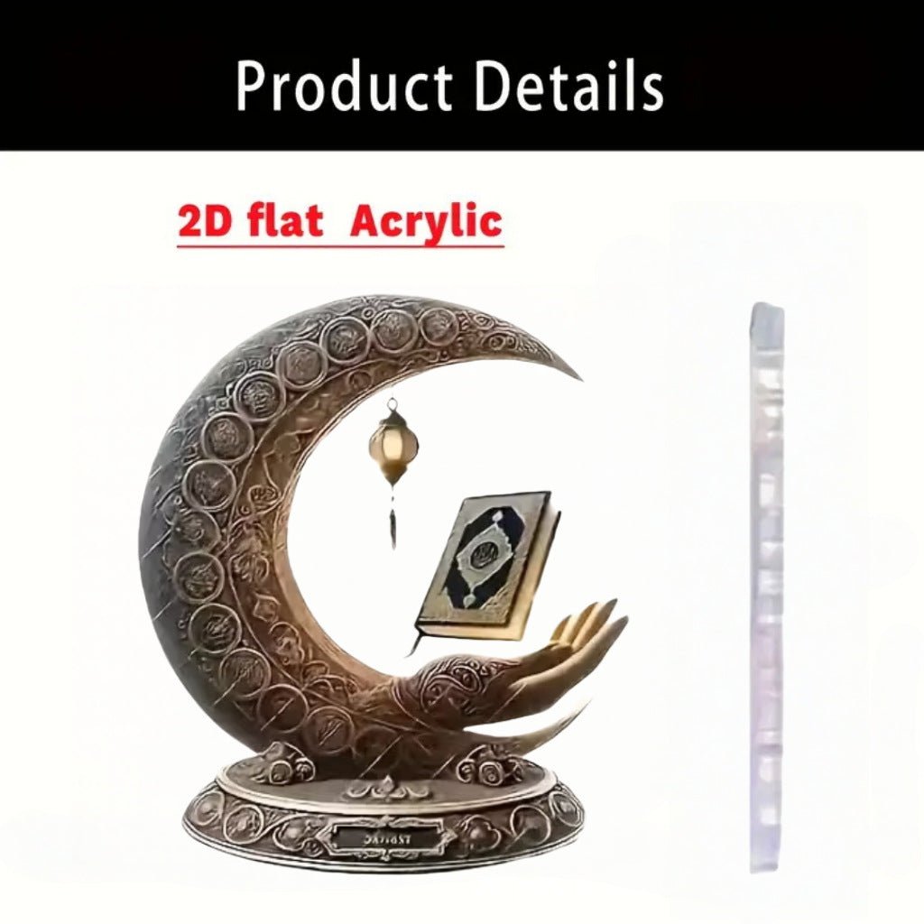 Islamic Crescent with Islamic Motifs Acrylic Desktop Ornament (MAC398) - Mariam's Collection