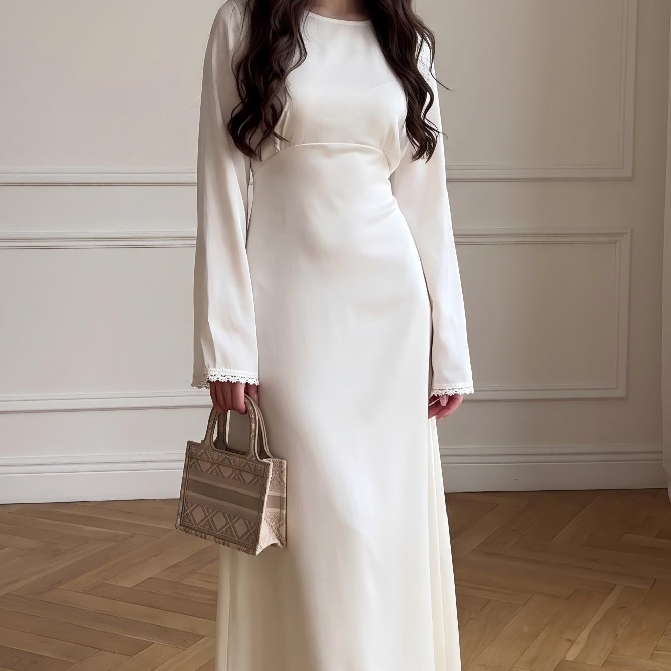 Ivory Flared Sleeve Maxi Dress(MS510) - Mariam's Collection