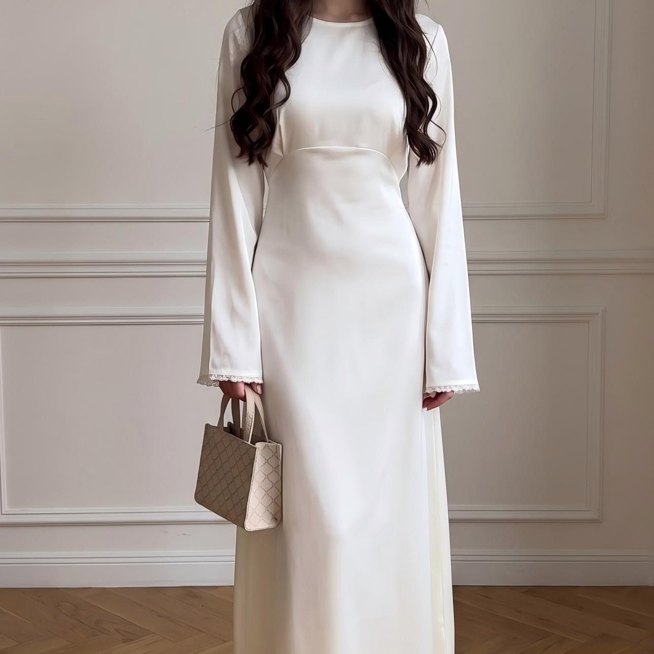 Ivory Flared Sleeve Maxi Dress(MS510) - Mariam's Collection
