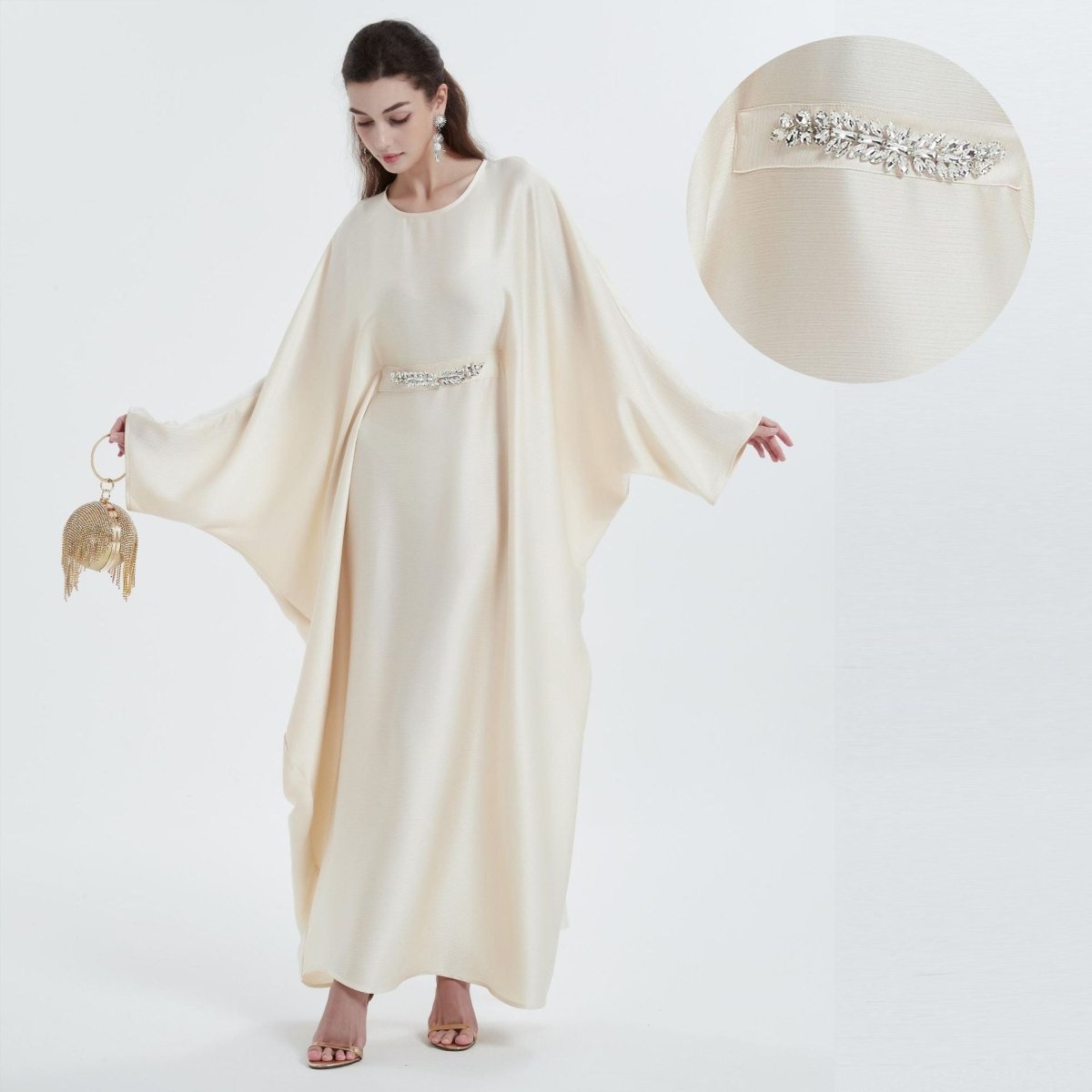 Kaftan Batwing Sleeve Crepe Satin Abaya (MA121) - Mariam's Collection