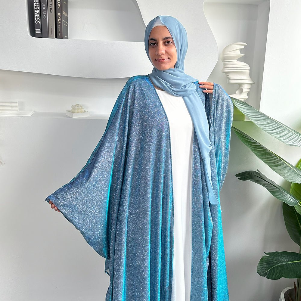 Kaftan Batwing Sleeve Glitter Open Abaya (MOA098) - Mariam's Collection