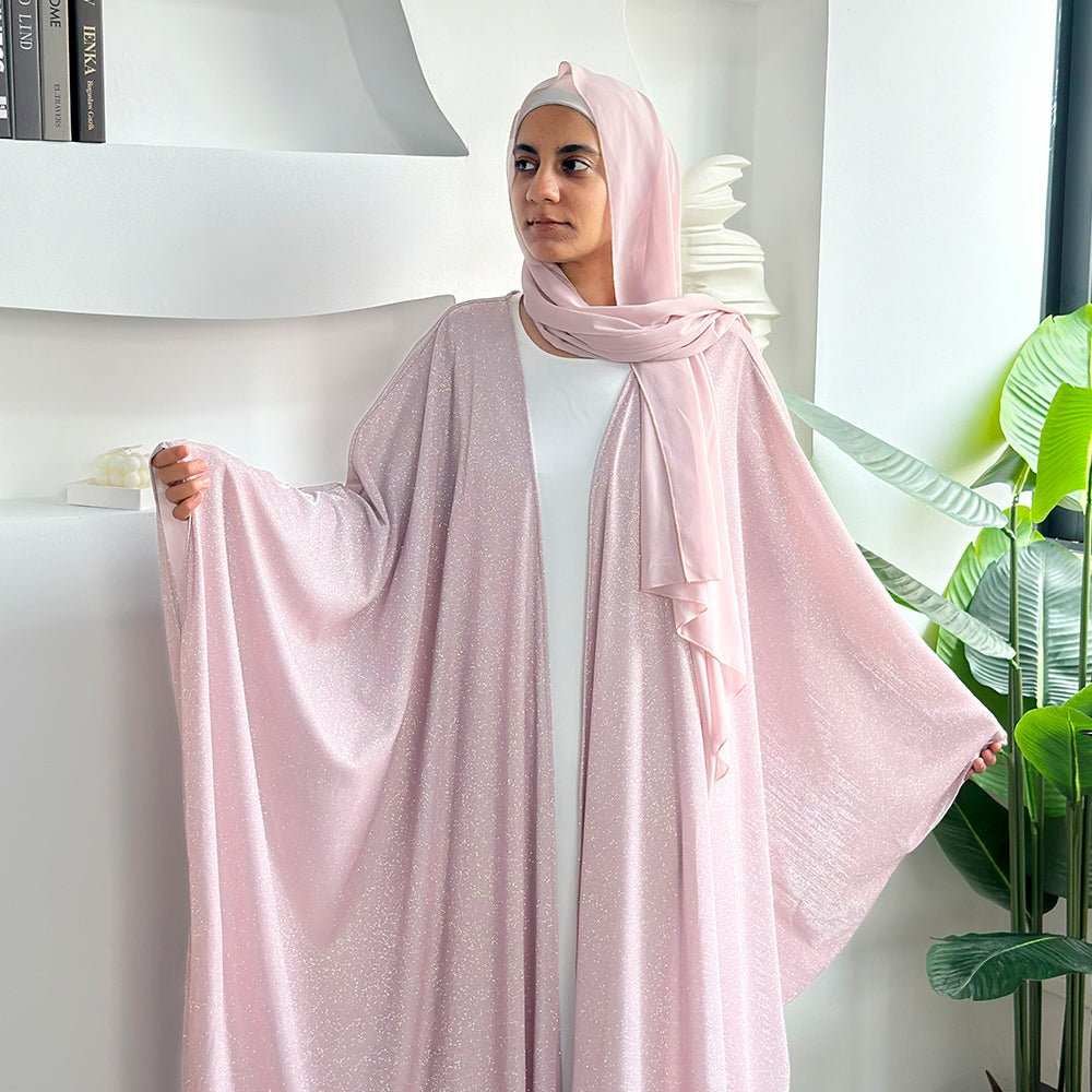 Kaftan Batwing Sleeve Glitter Open Abaya (MOA098) - Mariam's Collection