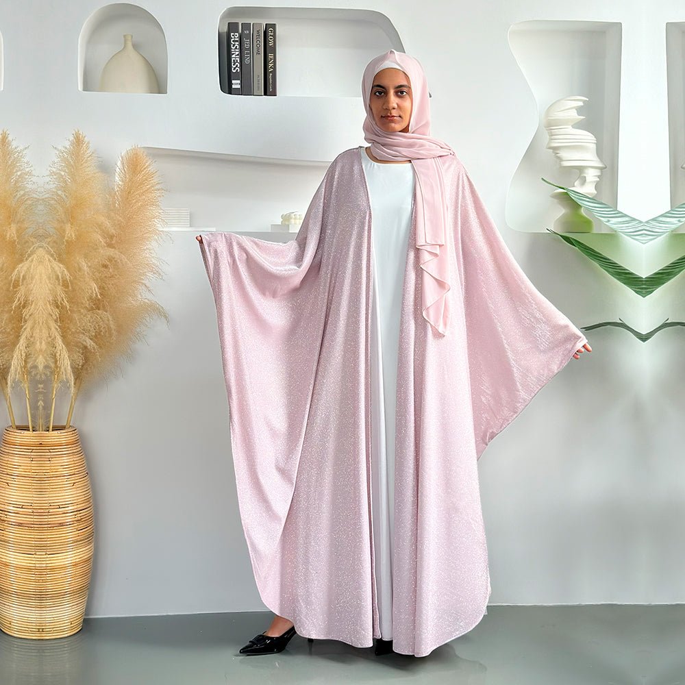 Kaftan Batwing Sleeve Glitter Open Abaya (MOA098) - Mariam's Collection