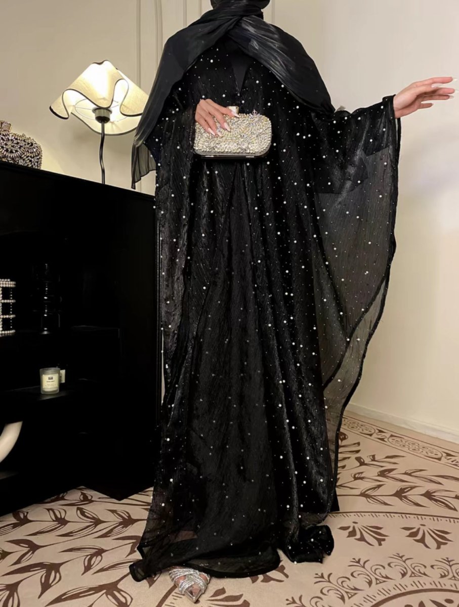 Kaftan Beaded Dazzling Shiny Open Abaya 2 - Piece Set (MOA111) - Mariam's Collection