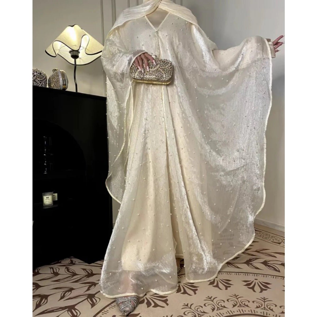 Kaftan Beaded Dazzling Shiny Open Abaya 2 - Piece Set (MOA111) - Mariam's Collection