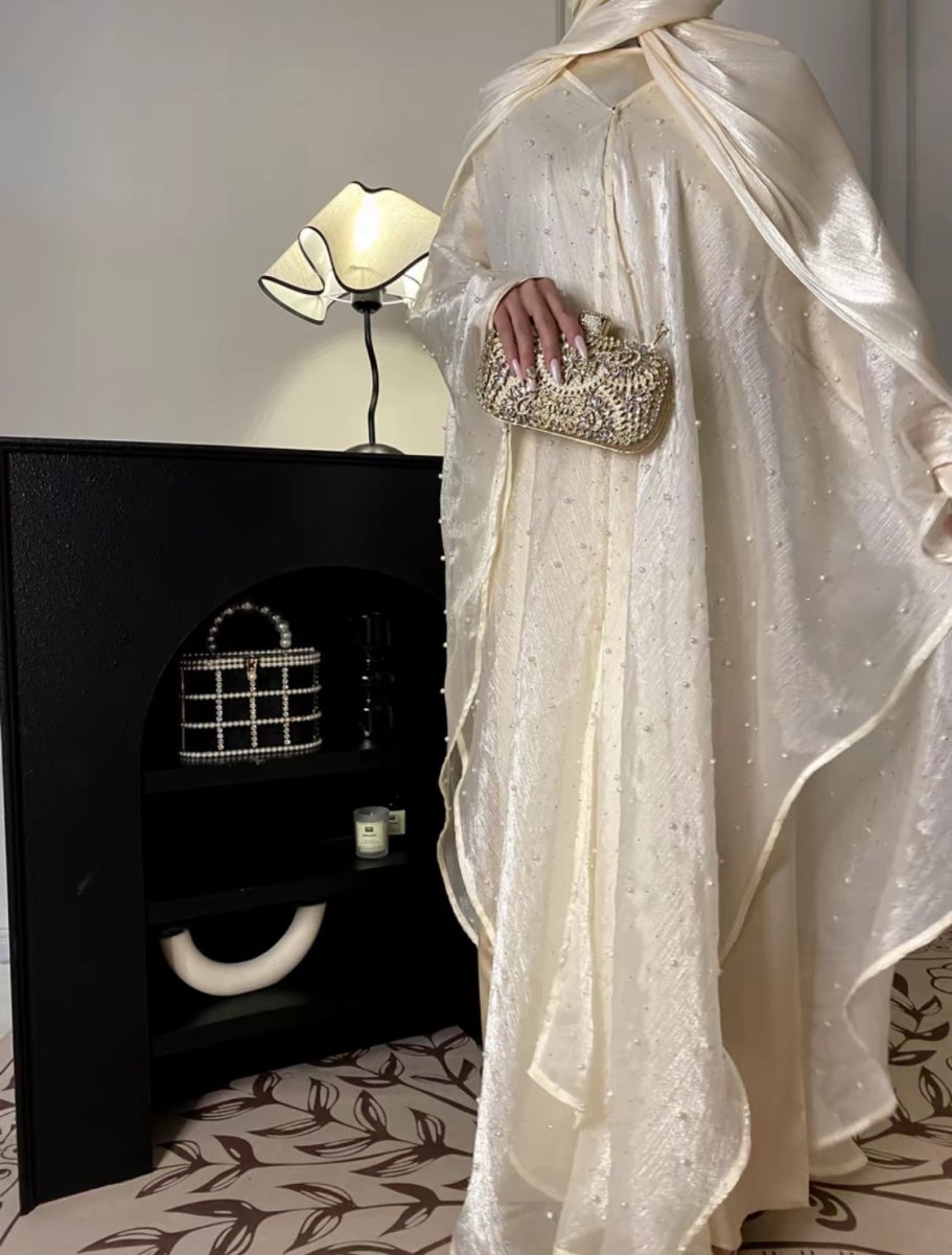 Kaftan Beaded Dazzling Shiny Open Abaya 2 - Piece Set (MOA111) - Mariam's Collection