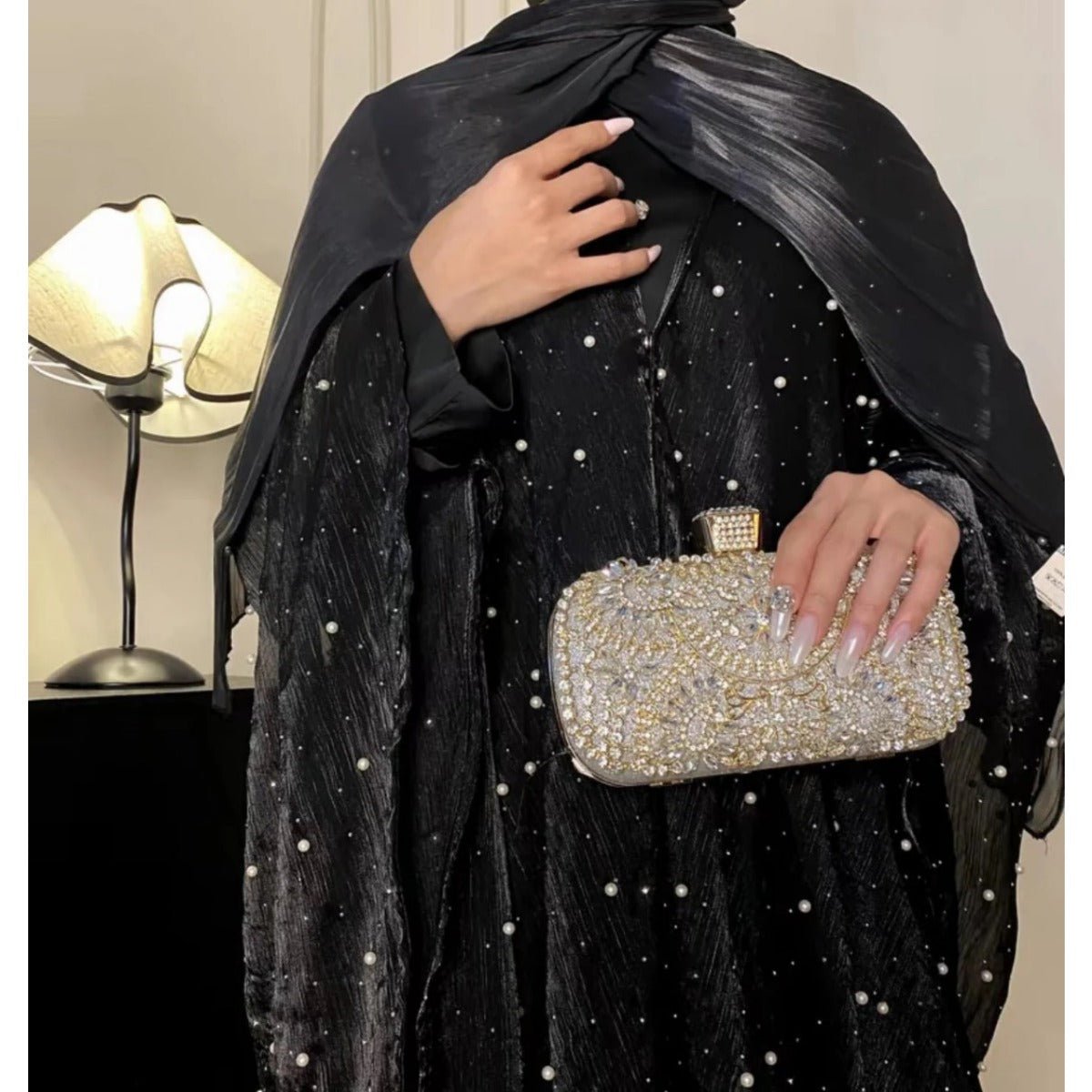 Kaftan Beaded Dazzling Shiny Open Abaya 2 - Piece Set (MOA111) - Mariam's Collection