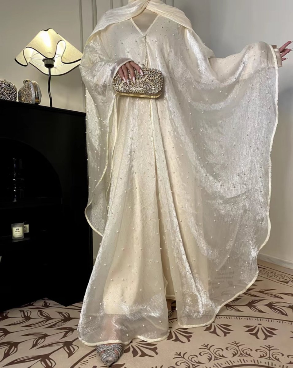 Kaftan Beaded Dazzling Shiny Open Abaya 2 - Piece Set (MOA111) - Mariam's Collection