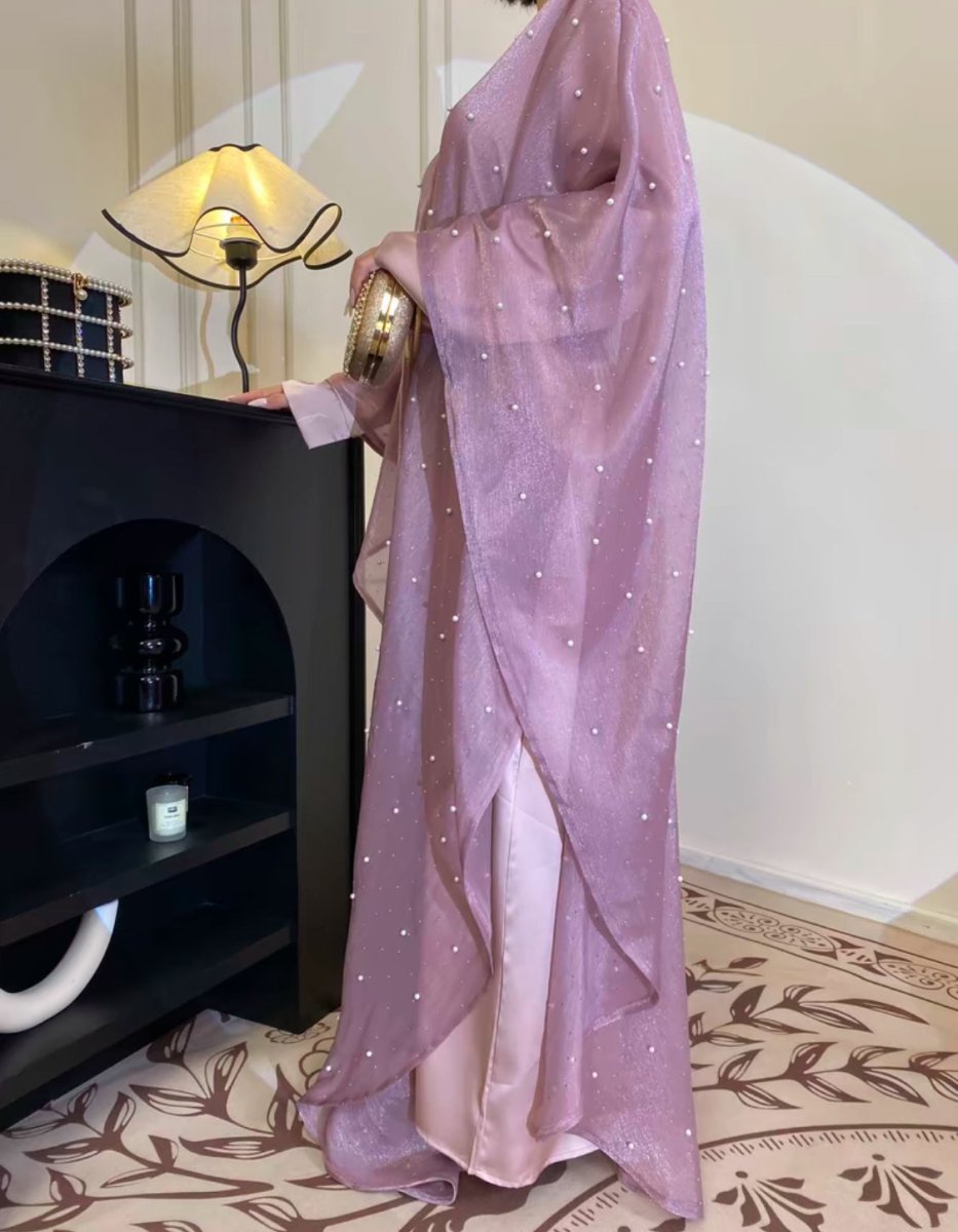 Kaftan Beaded Dazzling Shiny Open Abaya 2 - Piece Set (MOA111) - Mariam's Collection