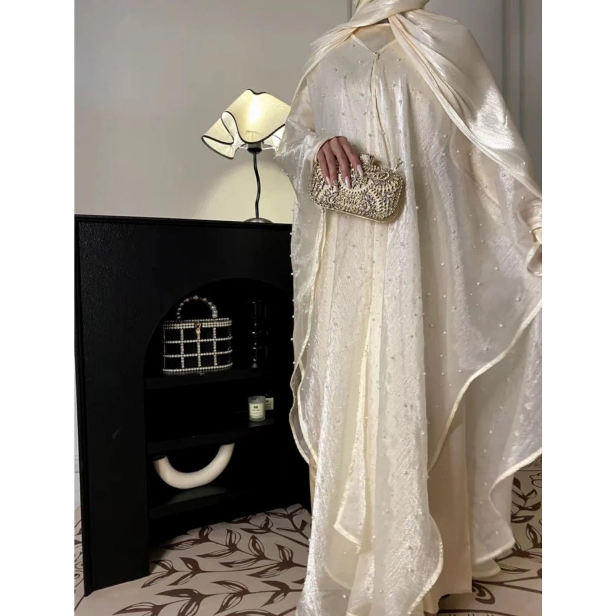 Kaftan Beaded Dazzling Shiny Open Abaya 2 - Piece Set (MOA111) - Mariam's Collection